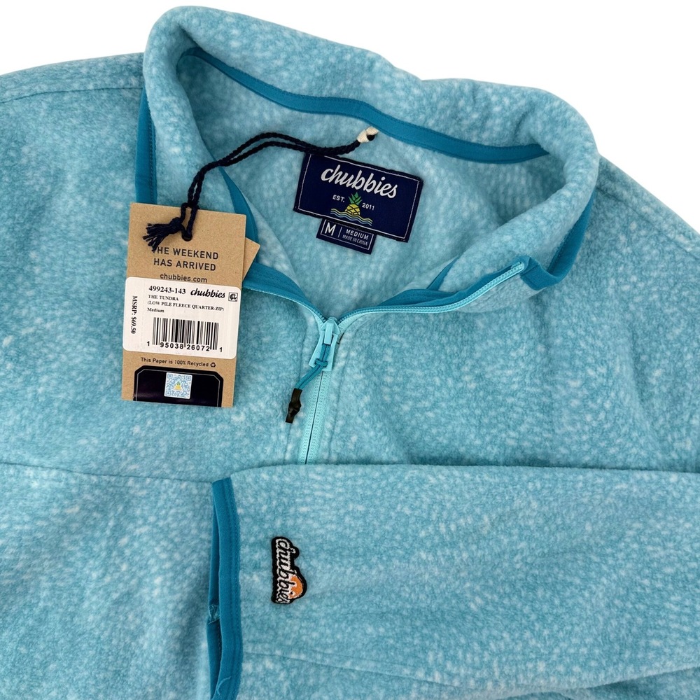 Chubbies The Tundra Blue Low Pile Fleece Quarter Zip Pullover Mens Medium NEW